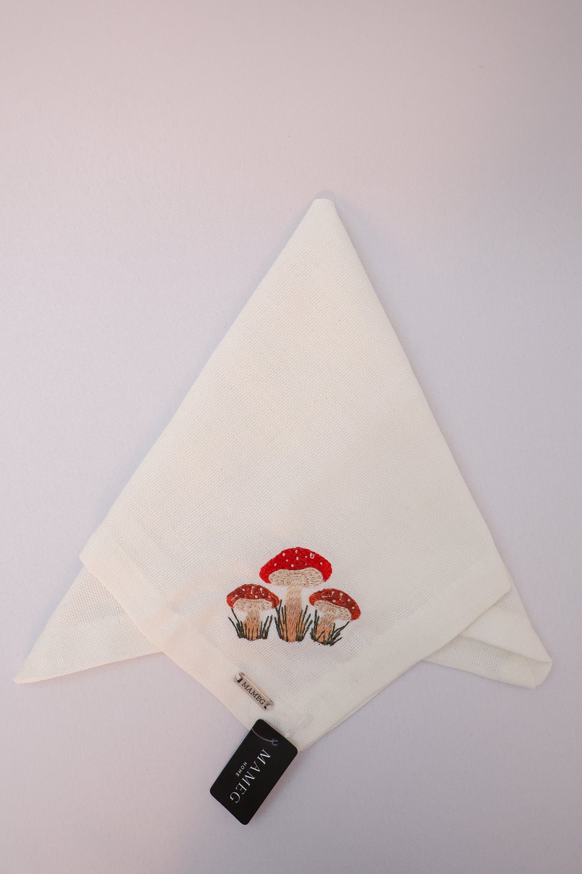 Guardanapo Linhão Off White Bordado Cogumelos Mameg