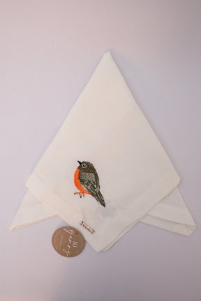 Guardanapo Linhão Off White Bordado Sabiá Verde Mameg