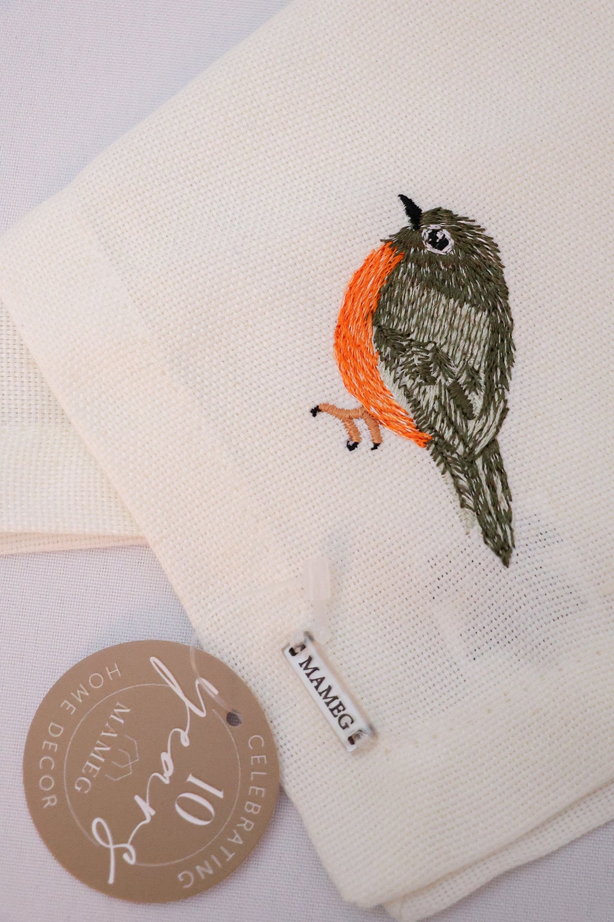 Guardanapo Linhão Off White Bordado Sabiá Verde Mameg