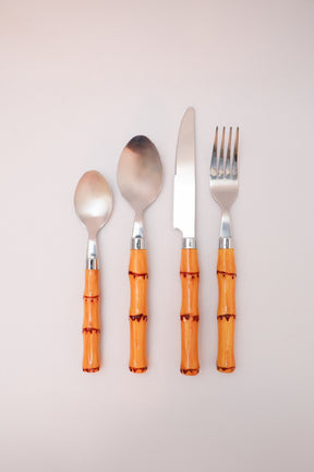 Faqueiro 24 peças Aço Inox com cabo de plástico bambu Lyor