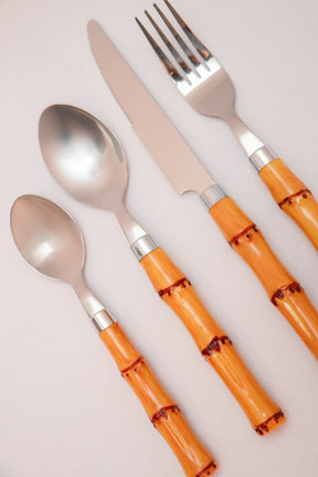 Faqueiro 24 peças Aço Inox com cabo de plástico bambu Lyor