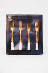 Garfos para Aperitivo Aço Inox Dourado com cabo Cerâmica Branca Wolff