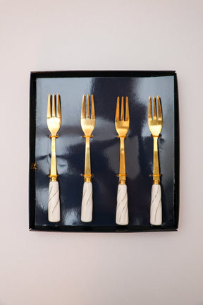 Garfos para Aperitivo Aço Inox Dourado com cabo Cerâmica Branca Wolff