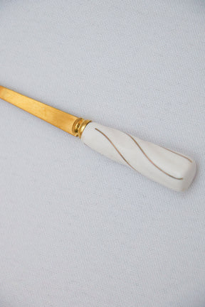 Garfos para Aperitivo Aço Inox Dourado com cabo Cerâmica Branca Wolff