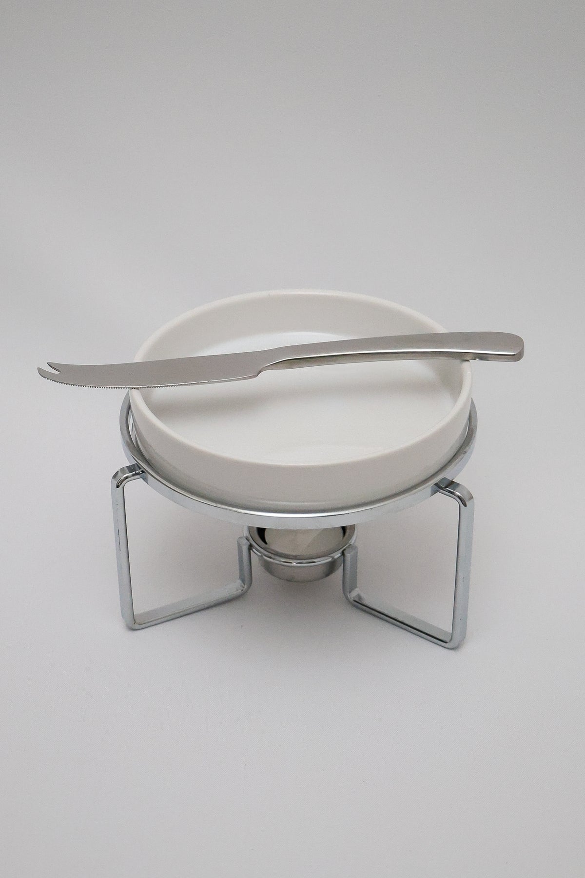 Rechaud p/ Queijo Brie Cerâmica c/ Faca de Aço Inox