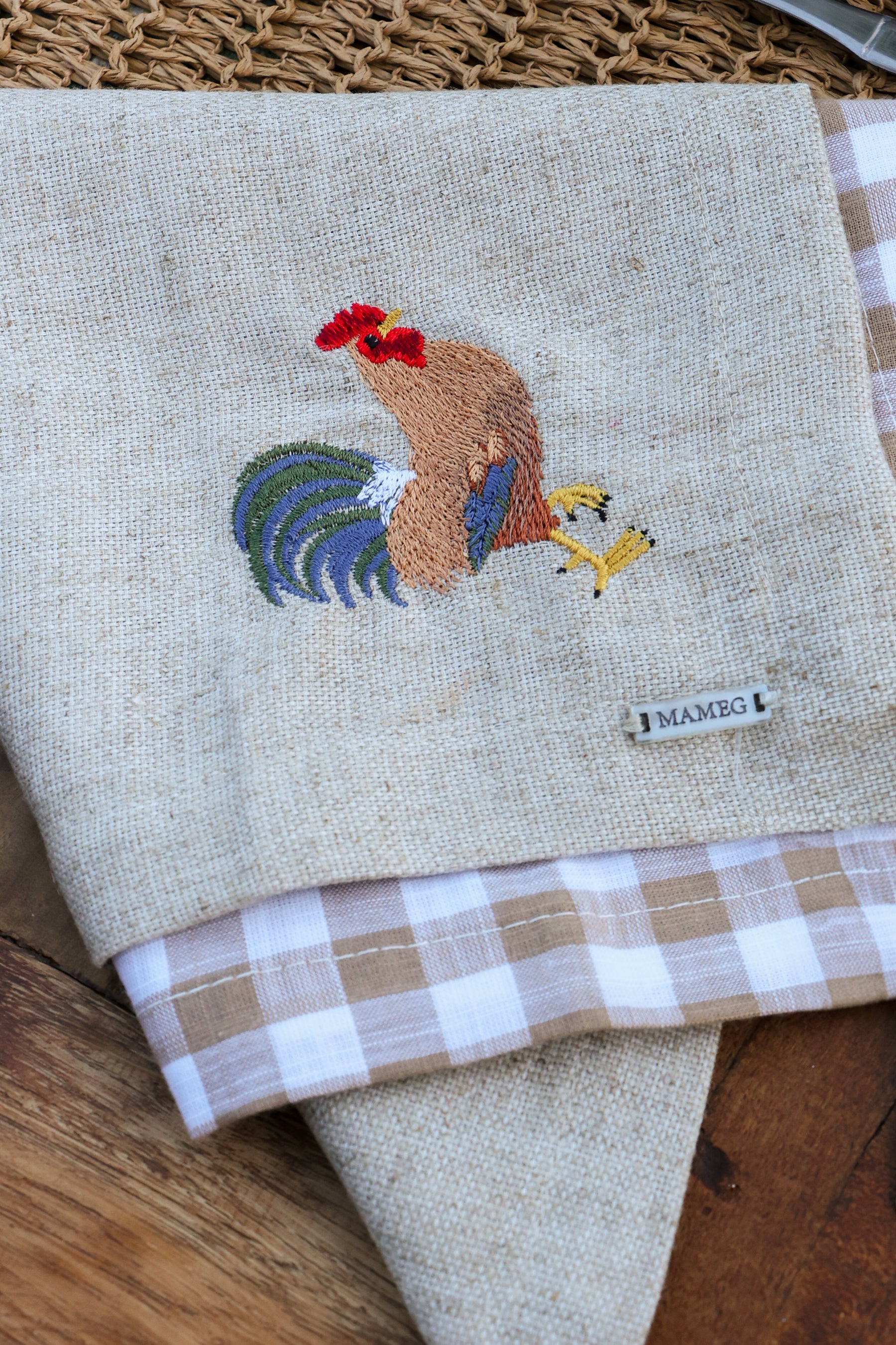 Guardanapo Linhão Cru Bordado Galo, Mameg