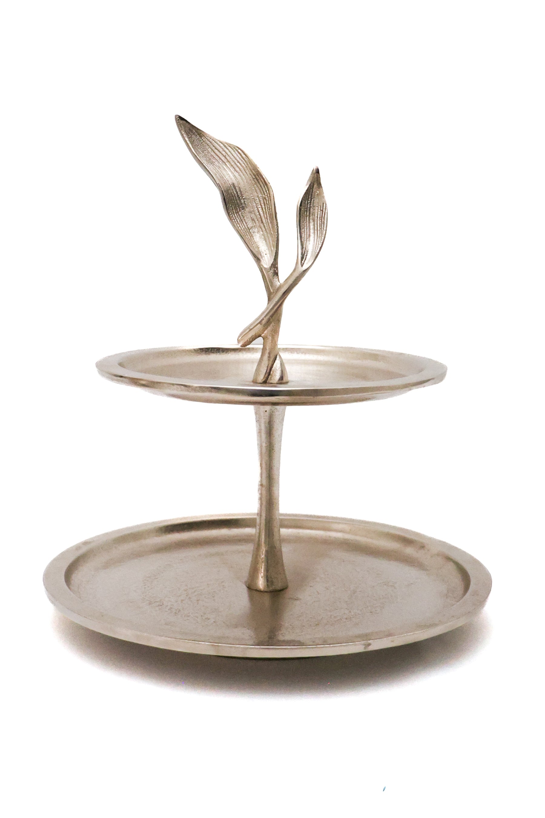 Prato Duplo em Metal Silver Leaf