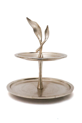 Prato Duplo em Metal Silver Leaf