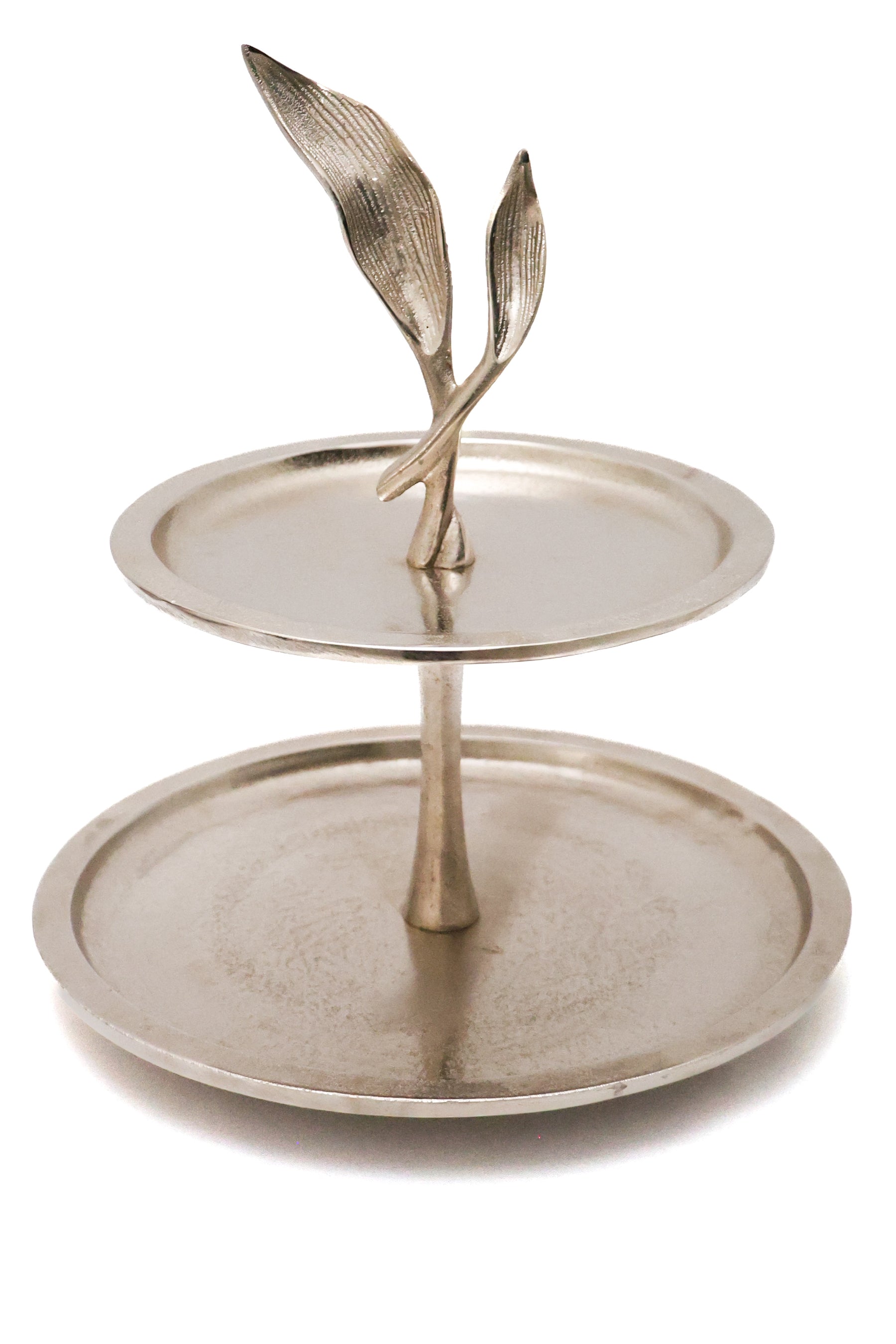 Prato Duplo em Metal Silver Leaf