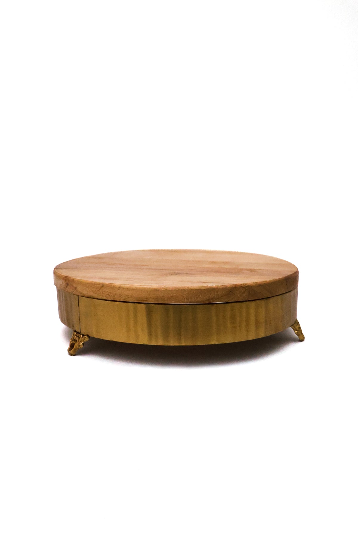 Prato para Bolo em Madeira com Pé Dourado