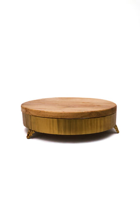 Prato para Bolo em Madeira com Pé Dourado