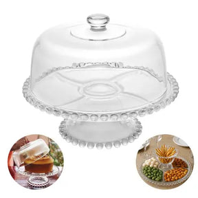 Prato para Bolo e Petisqueira em Cristal com Pé e Tampa Pearl Lyor