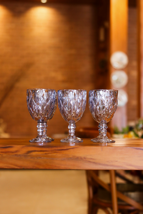 Taça de Vidro p/ água Diamond Azul Metalizado 360ml Lyor