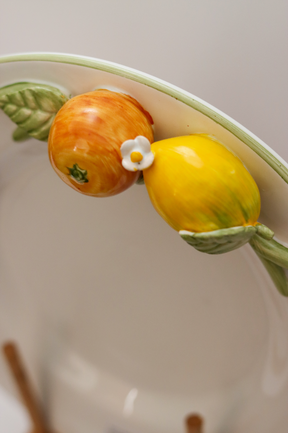 Prato Raso Ornamental Médio Laranja C/ Limão Relevo Luiz Salvador