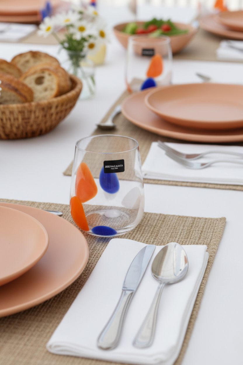 Jogo 4 Copos de Vidro Pétalas 480ml - Branco, Azul e Laranja, Fracalanza