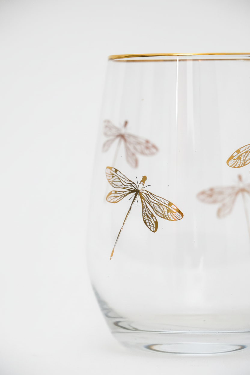 Copo de Cristal Libélula Ouro