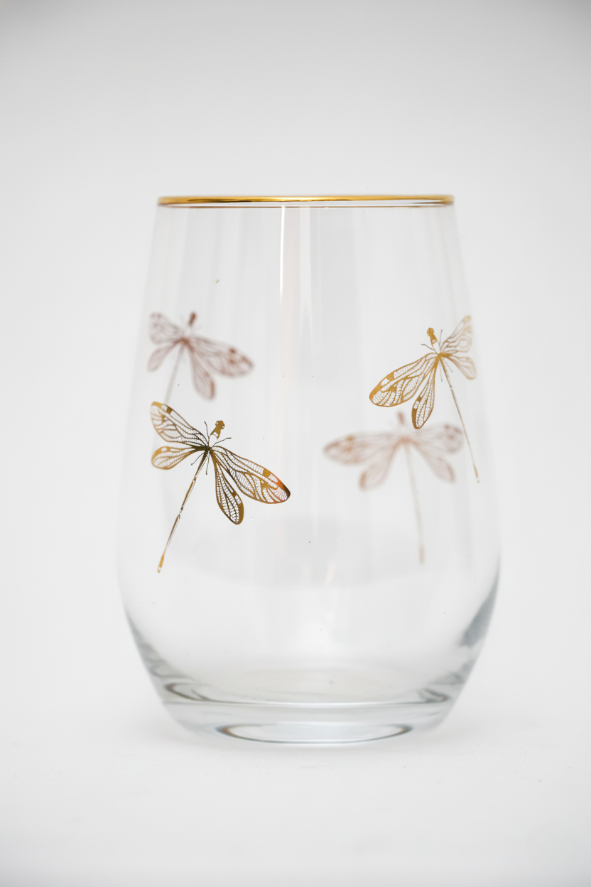 Copo de Cristal Libélula Ouro