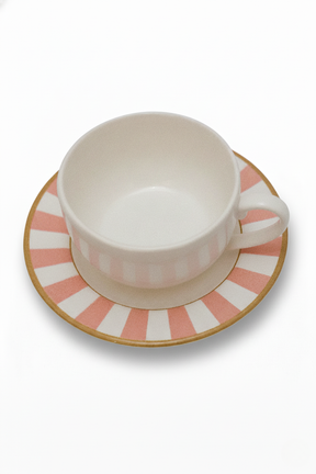 Jogo 6 Xícaras de Chá c/ Pires Strip Rosa Plus, Alleanza