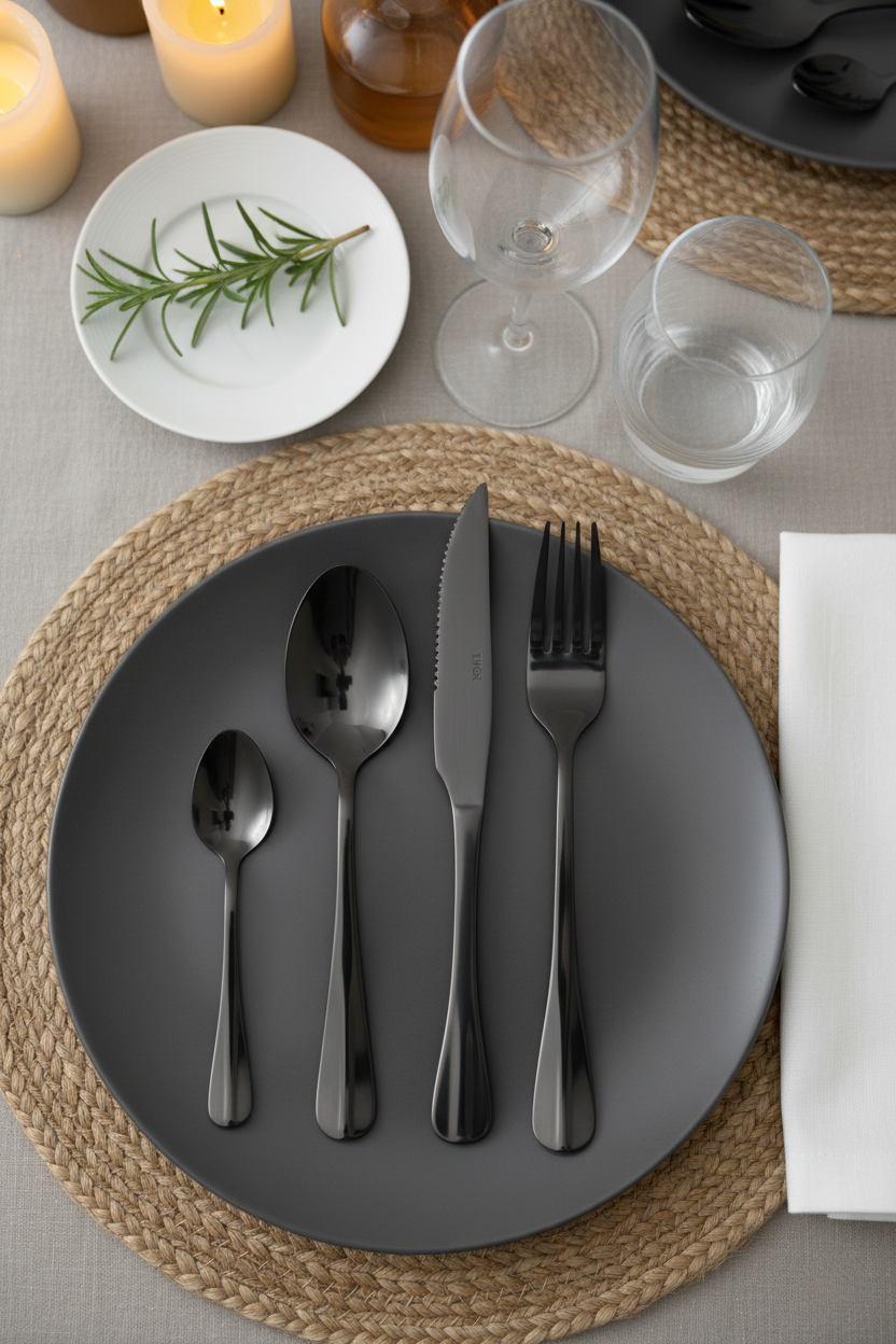 Faqueiro 24 peças Aço Inox Positano Preto, Lyor