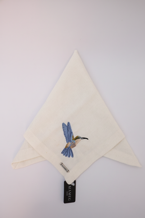 Guardanapo Linhão Off White Bordado Beija Flor Azul, Mameg