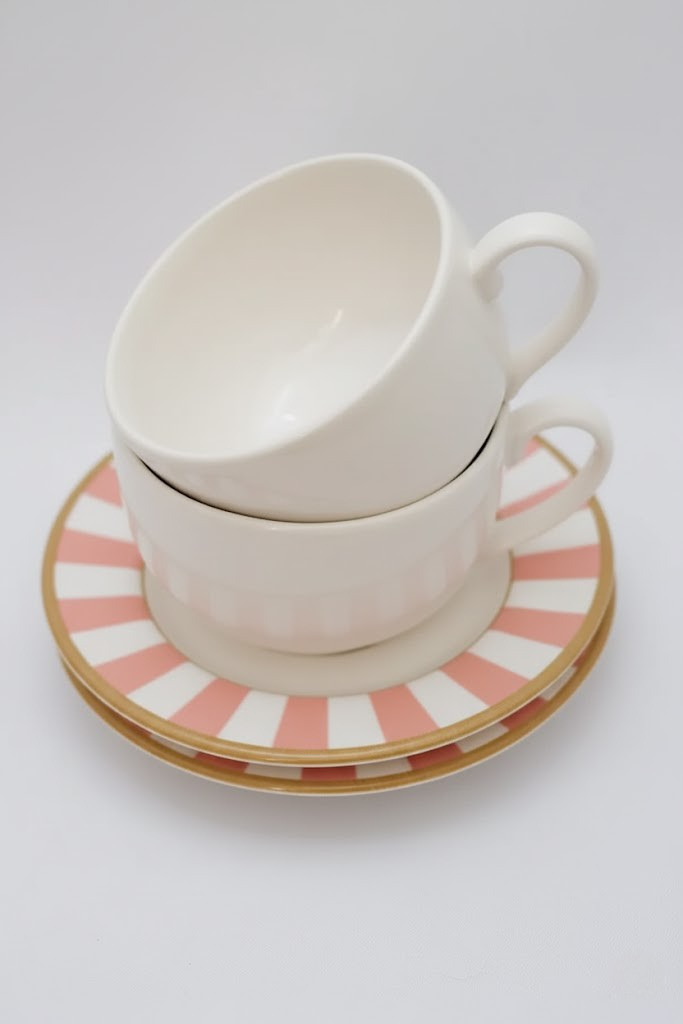 Jogo 6 Xícaras de Chá c/ Pires Strip Rosa Plus, Alleanza