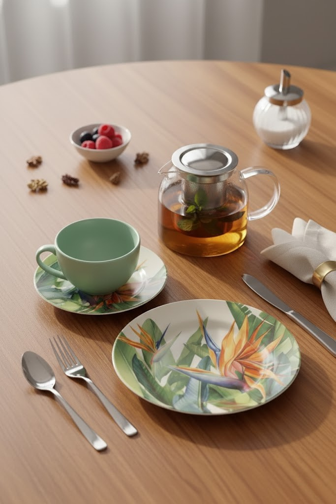 Jogo 6 Xícaras de Chá c/ Pires Estrelitzia Plus, Alleanza