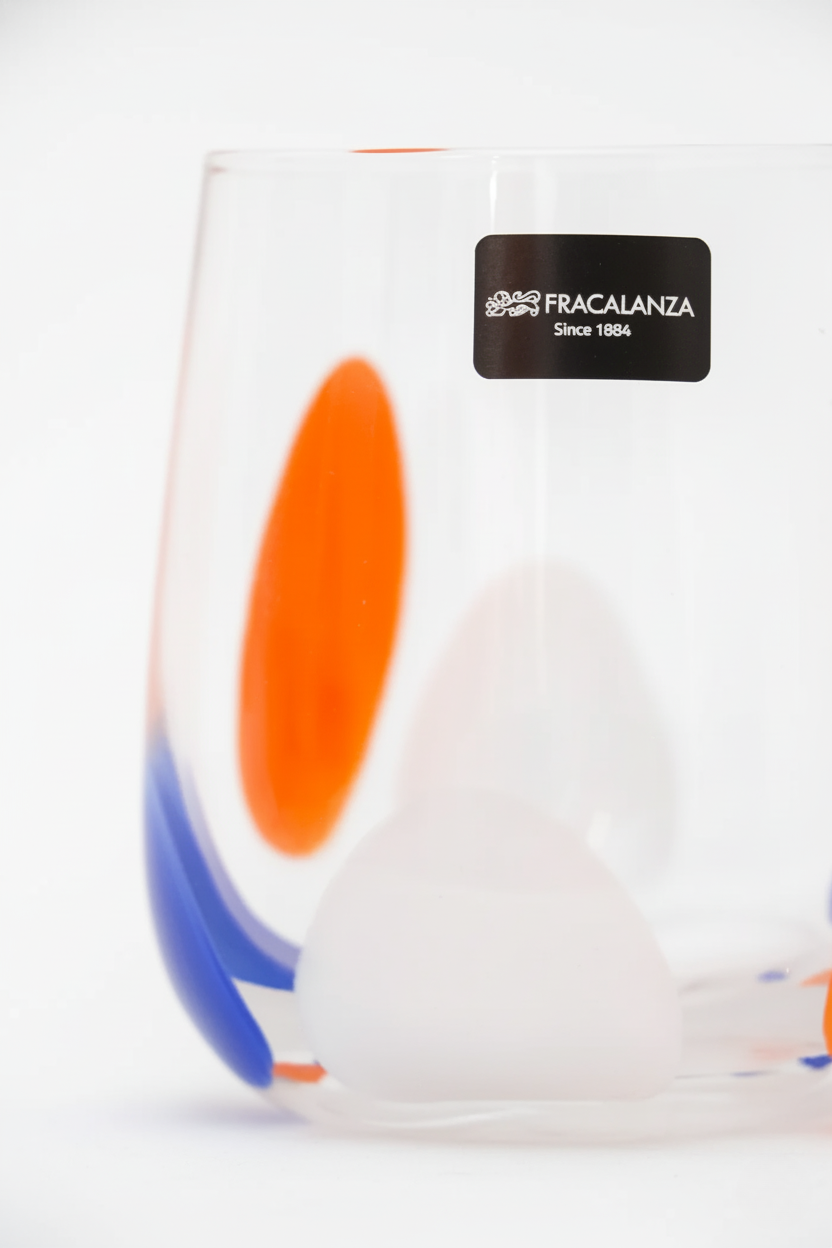 Jogo 4 Copos de Vidro Pétalas 480ml - Branco, Azul e Laranja, Fracalanza