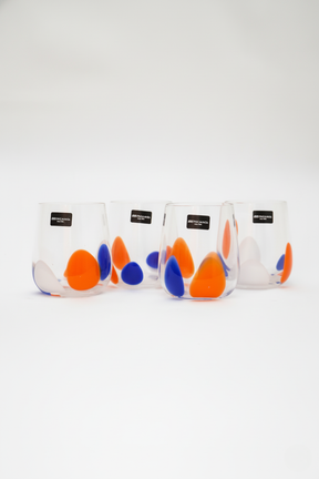 Jogo 4 Copos de Vidro Pétalas 480ml - Branco, Azul e Laranja, Fracalanza