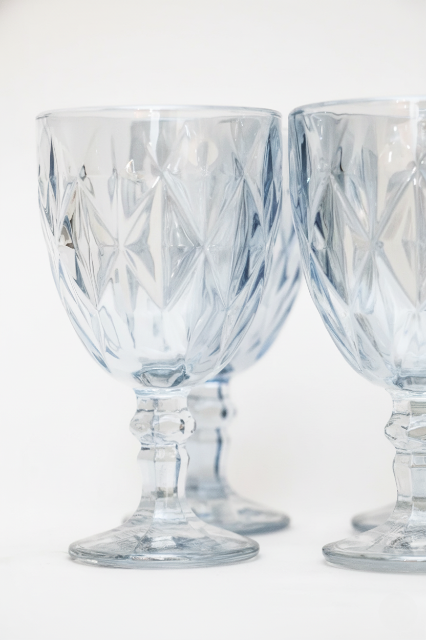 Jogo 6 Taças de Vidro p/ água Diamond Azul Metalizado 360ml, Lyor