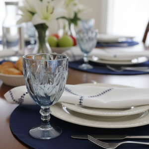 Jogo 6 Taças de Vidro p/ água Diamond Azul Metalizado 360ml, Lyor