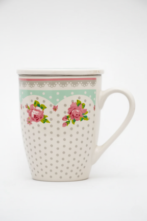 Caneca de Porcelana c/ Tampa e Filtro p/ Chá, Lyor