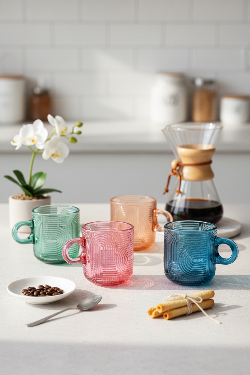 Jogo 4 Xícaras de Café Vidro Colors 100ml, Wolff