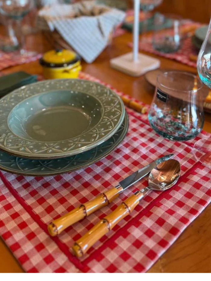 Faqueiro 24 peças com Cabo de Plástico Bambu Aço Inox, Lyor