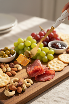 Conjuto 4 Garfos para Aperitivo Aço Inox Dourado com cabo Cerâmica Branca, Wolff