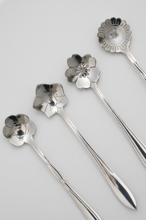 Conjunto 4 Colheres Aço Inox Flores Prata, Wolff