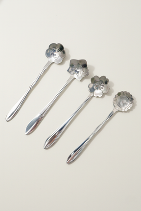 Conjunto 4 Colheres Aço Inox Flores Prata, Wolff