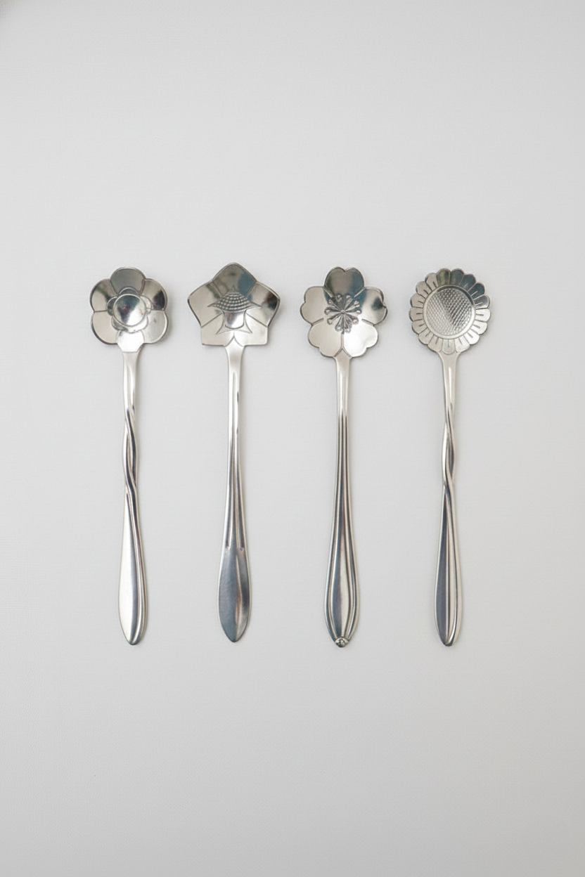 Conjunto 4 Colheres Aço Inox Flores Prata, Wolff