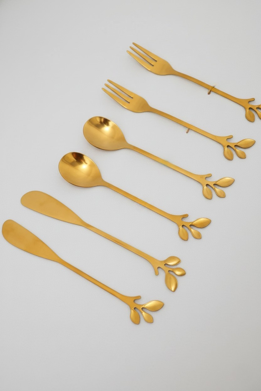 Conjunto 6 Talheres Aço Inox Leaves Dourado, Wolff