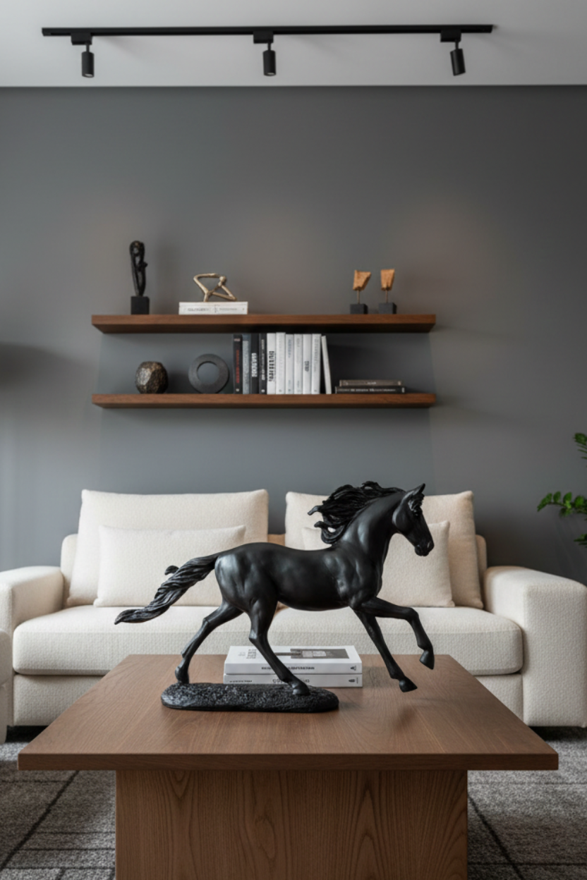 Escultura Cavalo Preto em Polirresina Mart