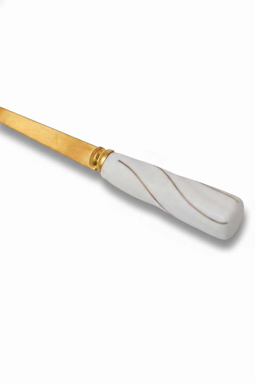 Conjuto 4 Garfos para Aperitivo Aço Inox Dourado com cabo Cerâmica Branca, Wolff