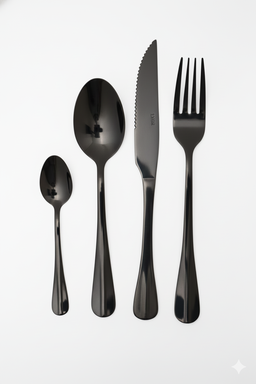 Faqueiro 24 peças Aço Inox Positano Preto, Lyor