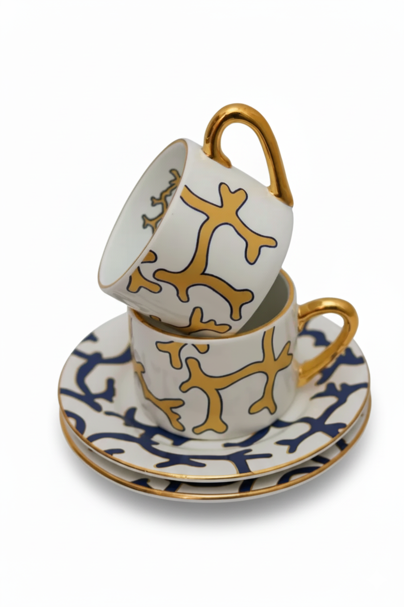 Jogo 6 Xícara de Chá c/ Pires Coral Blue, Scalla