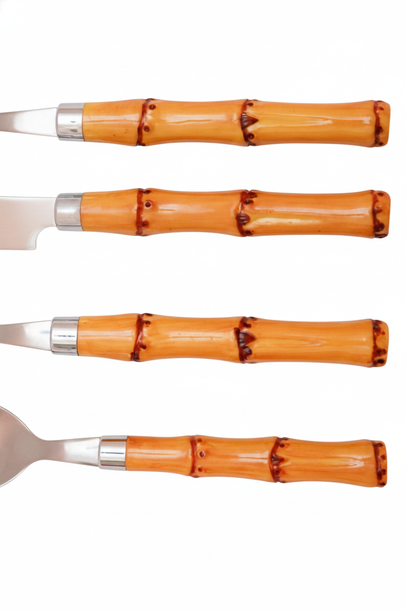 Faqueiro 24 peças com Cabo de Plástico Bambu Aço Inox, Lyor
