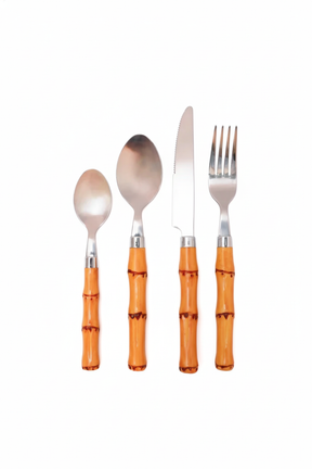 Faqueiro 24 peças com Cabo de Plástico Bambu Aço Inox, Lyor