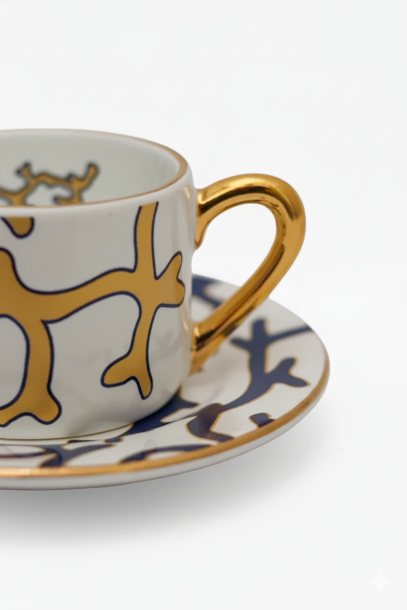 Jogo 6 Xícara de Chá c/ Pires Coral Blue, Scalla