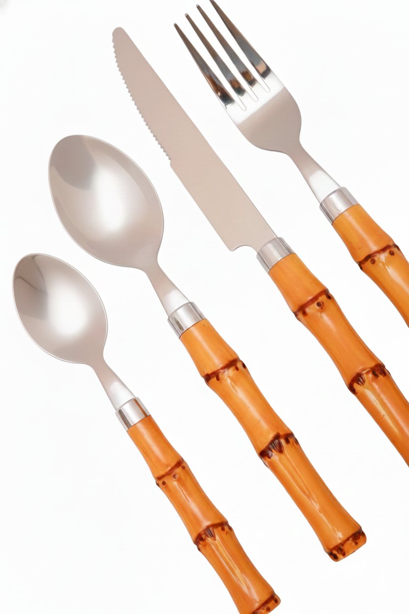 Faqueiro 24 peças com Cabo de Plástico Bambu Aço Inox, Lyor