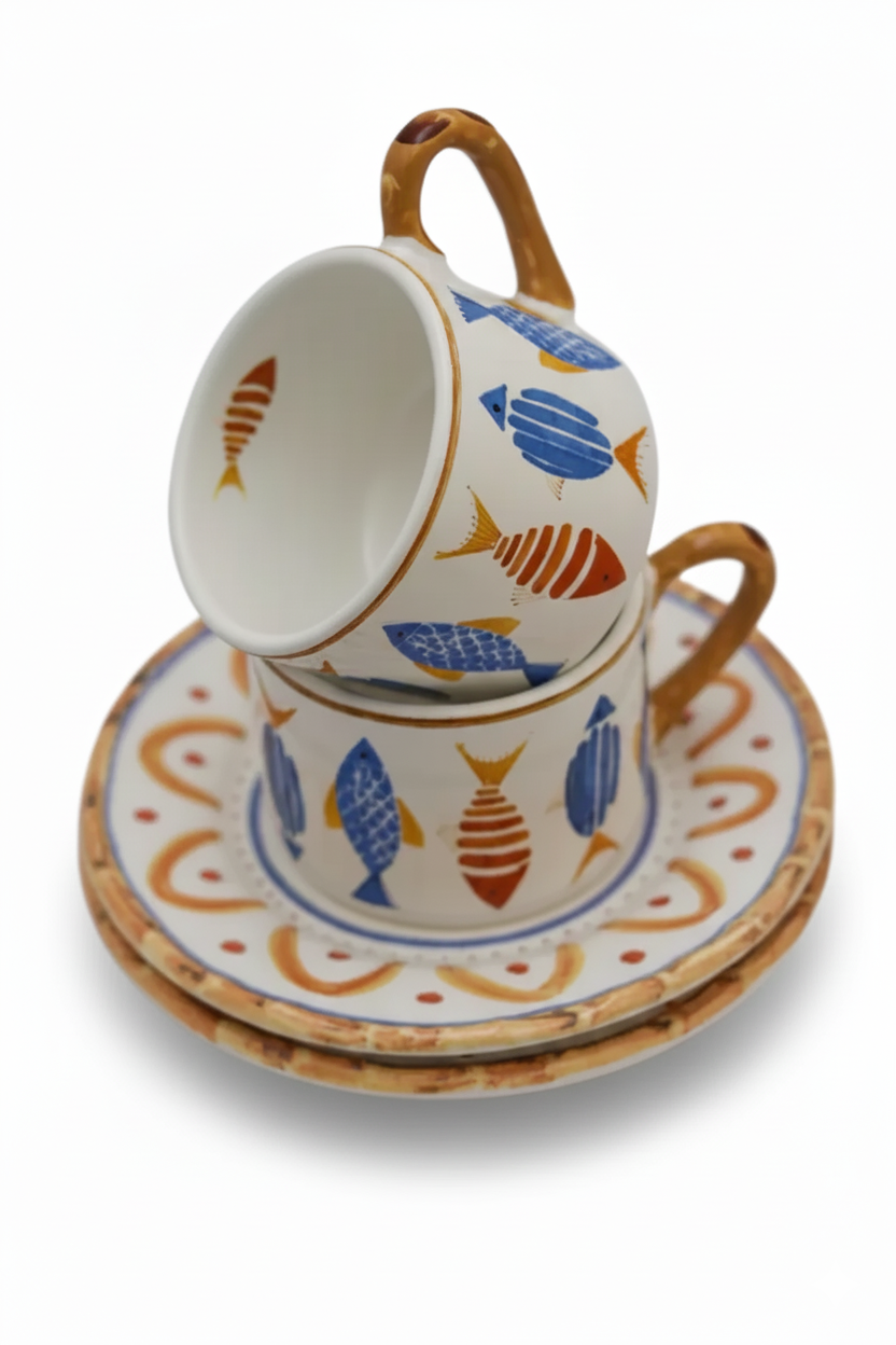 Jogo 6 Xícaras de Chá c/ Pires Sardine,  Maison Blanche