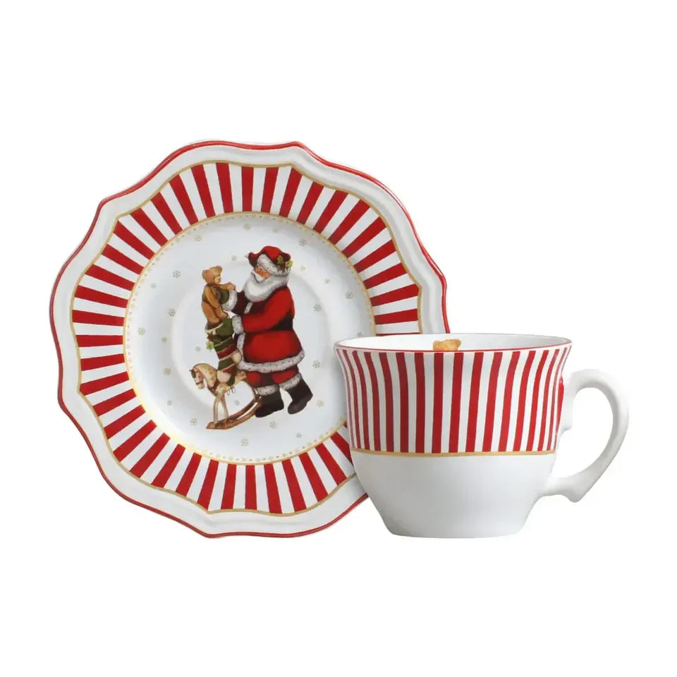 Jogo 6 Xícaras de Chá com Pires Charm com Filete Christmas, Scalla