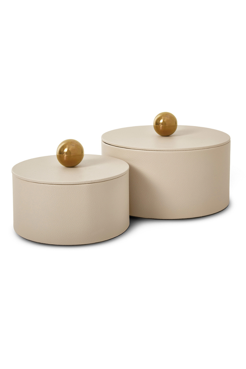 Conjunto de 2 Caixas Organizadoras Creme em MDF com Revestimento em PU Mart