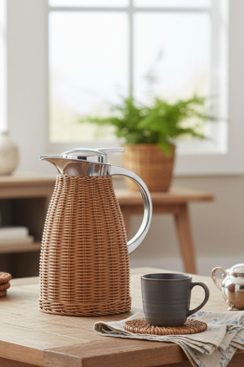 Garrafa Térmica em Aço Inox de Plástico Rattan Wolff